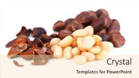  Presentation with cedar - Presentation design consisting of cedar pine nuts isolated on white background and a lemonade colored foreground