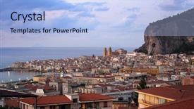  Presentation with sunset - Colorful theme enhanced with cefalu-in-sunset-sicily backdrop and a light blue colored foreground