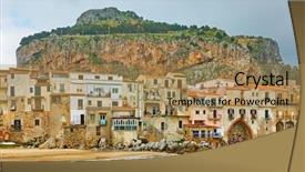  Presentation with seashore - Slide set having cefalu on the seashore background and a coral colored foreground