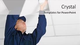  Presentation with electrician - Audience pleasing slides consisting of ceiling - electrician checking wiring in office backdrop and a white colored foreground