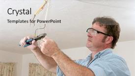  Presentation with wires - Slide set featuring ceiling fan - electrician uses pliers to straighten background and a  colored foreground