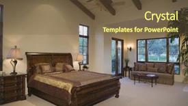  Presentation with bedroom modern - PPT theme featuring ceiling fan - sleigh bed and sofa background and a  colored foreground