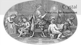  Presentation with hands holding - Audience pleasing slide deck consisting of ceiling-piece-with-the-personification backdrop and a light gray colored foreground