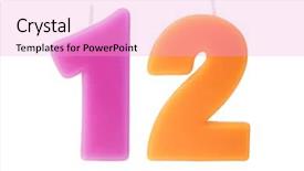  Presentation with number twelve - Cool new PPT layouts with celabration - colorful birthday candles backdrop and a lavender colored foreground