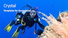  Presentation with coral - PPT theme having celebation - scuba diver underwater close background and a cobalt blue colored foreground