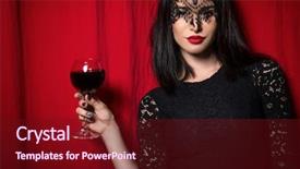  Presentation with theater curtains red draped stage - Presentation theme with celebation - young beautiful woman holding glass background and a wine colored foreground