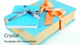  Presentation with books - Slide set with celebation teacher day - books wrapped with color ribbons background and a  colored foreground