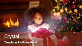  Presentation with christmas magic - PPT theme consisting of celebrate carefull - happiness little girl interested looking background and a tawny brown colored foreground