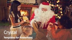  Presentation with santa claus and reindeers - Beautiful slide deck featuring celebrate carefull - real santa claus gives presents backdrop and a tawny brown colored foreground
