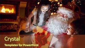  Presentation with christmas tree - Beautiful presentation design featuring celebrate carefull - sanat claus and three little backdrop and a tawny brown colored foreground