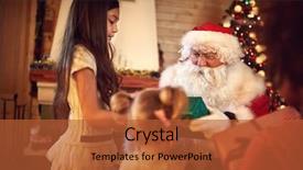  Presentation with gifts - Beautiful presentation theme featuring celebrate carefull - santa claus giving christmas gifts backdrop and a red colored foreground