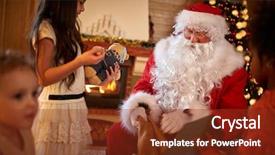  Presentation with living room - PPT theme having celebrate carefull - santa claus giving gifts background and a  colored foreground
