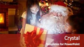  Presentation with santa claus and reindeers - Audience pleasing slides consisting of celebrate carefull - santa claus opening magic gift backdrop and a crimson colored foreground