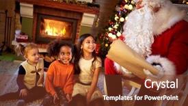  Presentation with santa claus and reindeers - Beautiful presentation theme featuring celebrate carefull - santa claus sitting near backdrop and a tawny brown colored foreground