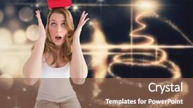  Presentation with christmas hamper gift traditional - Presentation theme with celebrate carefull - woman balancing christmas gift background and a  colored foreground