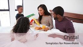  Presentation with breakfast children - Slide set featuring celebrate mothers day or birthday background and a soft green colored foreground