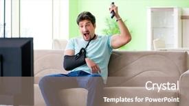  Presentation with industrial robot arm - Slide set having celebrate recovery - arm injured man sitting background and a  colored foreground