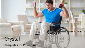  Presentation with sports - Beautiful theme featuring celebrate recovery - disabled man watching sports backdrop and a light gray colored foreground