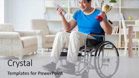  Presentation with sports - Colorful presentation theme enhanced with celebrate recovery - disabled man watching sports backdrop and a light gray colored foreground