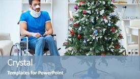  Presentation with collage of families celebrating christmas - Amazing PPT theme having celebrate recovery - injured disabled man celebrating christmas backdrop and a teal colored foreground