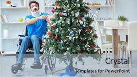  Presentation with collage of families celebrating christmas - Colorful slides enhanced with celebrate recovery - injured disabled man celebrating christmas backdrop and a light blue colored foreground