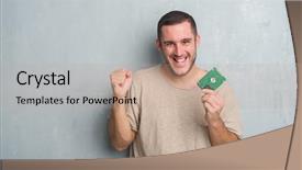  Presentation with driving over a cliff - Presentation theme having celebrate recovery - young caucasian man over grey background and a coral colored foreground