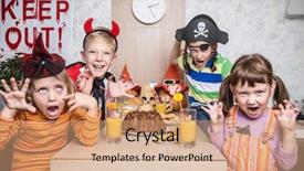  Presentation with children grow - Beautiful presentation theme featuring celebrate together a halloween party backdrop and a coral colored foreground