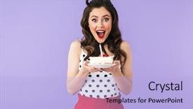  Presentation with birthday cake and candle - Presentation design enhanced with celebrating and holding birthday cheesecake background and a light blue colored foreground