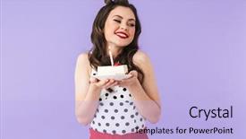  Presentation with birthday cake and candle - Colorful presentation enhanced with celebrating and holding birthday cheesecake backdrop and a light blue colored foreground