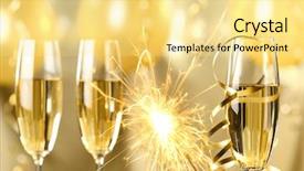  Presentation with new year - Audience pleasing PPT theme consisting of celebrating balloons - glasses of champagne and fireworks backdrop and a blonde colored foreground