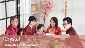  Presentation with family reunion - Colorful presentation theme enhanced with celebrating chinese new year reunion backdrop and a coral colored foreground