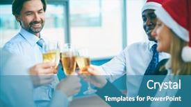  Presentation with skin care ethnic people - Slide deck with celebrating christmas at office party background and a teal colored foreground