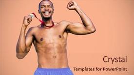  Presentation with adventure sports man - Cool new presentation theme with celebrating his victory against orange backdrop and a coral colored foreground