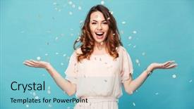  Presentation with confetti - Amazing slide deck having celebrating isolated over blue background backdrop and a light blue colored foreground