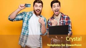  Presentation with two men climbing - PPT theme consisting of celebrating isolated over yellow background and a tawny brown colored foreground