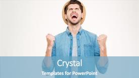  Presentation with excitement and motivation - Beautiful slides featuring celebrating men - handsome casual young man showing backdrop and a light blue colored foreground