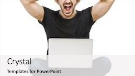  Presentation with 3d man sitting question mark - Presentation theme having natural honey and dipper background and a cream colored foreground