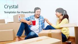  Presentation with new home sales - Theme consisting of celebrating new home handing key background and a sky blue colored foreground