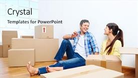  Presentation with new home - PPT theme having celebrating new home handing key background and a cool aqua colored foreground