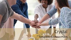  Presentation with young business people - Presentation theme having celebrating success at their work background and a yellow colored foreground