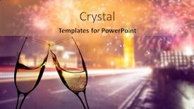  Presentation with london - PPT theme having celebrating the new year in london with champagne and fireworks background and a yellow colored foreground