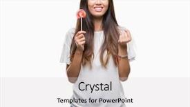  Presentation with lollipop - Cool new PPT theme with asian woman eating lollipop candy backdrop and a light gray colored foreground