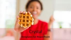  Presentation with proud american - Cool new slide deck with young african american woman eating sweet waffle screaming proud and celebrating victory and success very excited cheering emotion backdrop and a crimson colored foreground