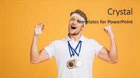  Presentation with ribbon cutting - PPT theme consisting of celebrating victory over yellow background and a yellow colored foreground