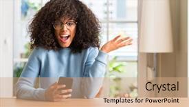  Presentation with african woman - Beautiful theme featuring celebrating victory screaming with big backdrop and a coral colored foreground