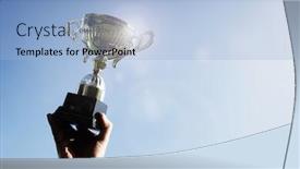  Presentation with trophy award - PPT theme featuring blue gold - celebrating with trophy award background and a light blue colored foreground