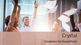  Presentation with air - Colorful PPT layouts enhanced with celebration - business people celebrating by throwing backdrop and a coral colored foreground