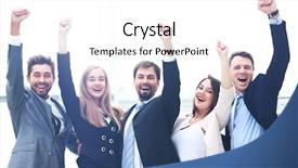  Presentation with team - Amazing PPT theme having celebration - business team celebrating a triumph backdrop and a white colored foreground