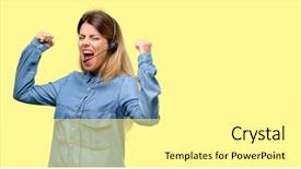  Presentation with call center - PPT theme having celebration - consultant of call center woman background and a blonde colored foreground