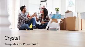  Presentation with new parents at home baby - PPT theme having celebration - couple celebrating moving into new background and a soft green colored foreground